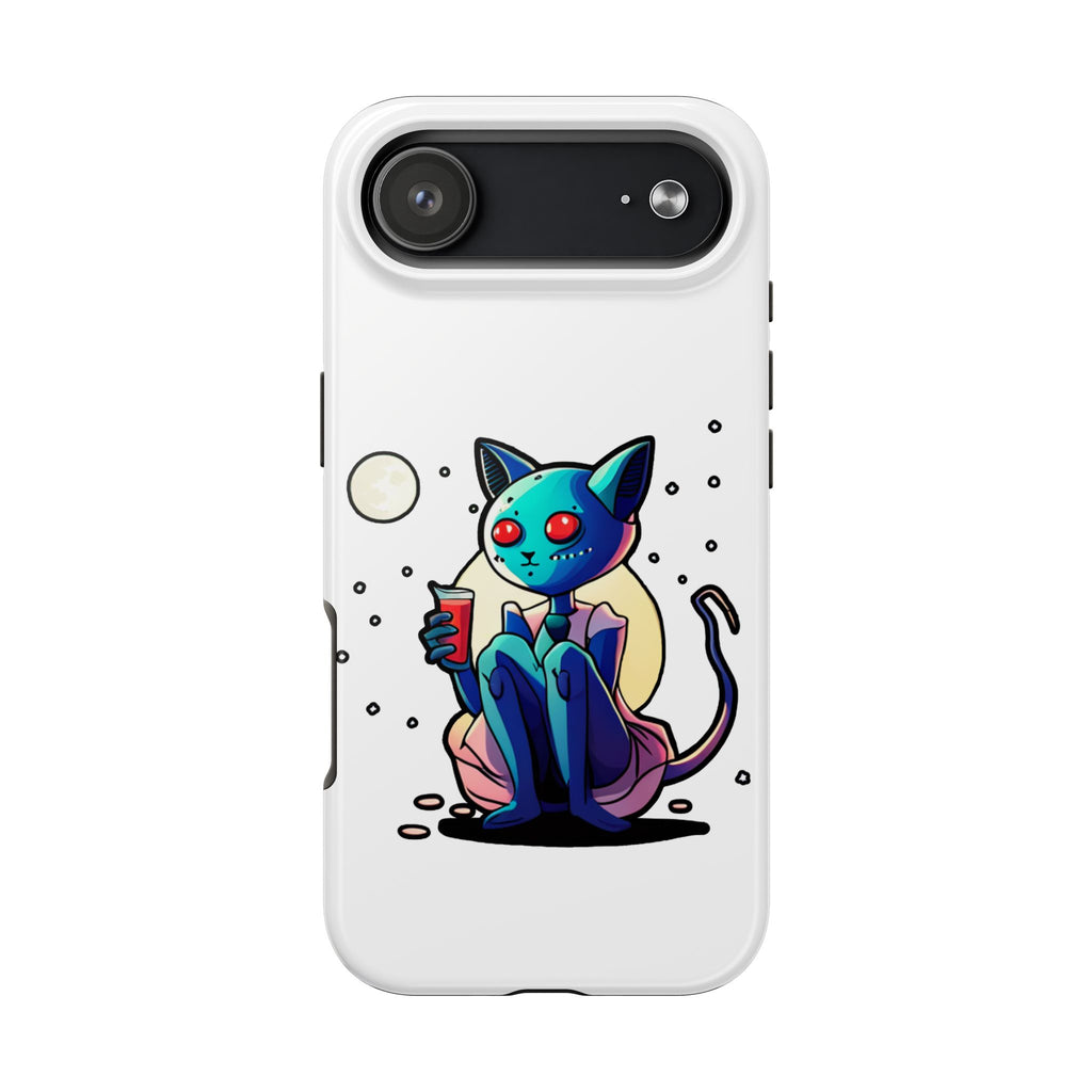 Cute Alien Cat Phone Case — Cosmic Cat with Drink Tough Phone Case