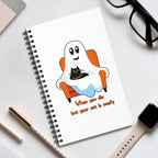 Ghost & Cat Spiral Journal — "When You Die But Your Cat Is Comfy" Cute Halloween Notebook