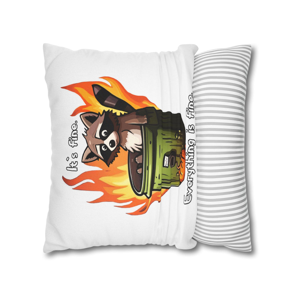 Funny 'It's Fine' Trash Panda Throw Pillowcase — Cute Raccoon In Flames Decorative Cushion Cover