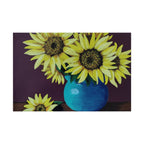 Yellow Sunflowers in Blue Vase Rolled Art Print