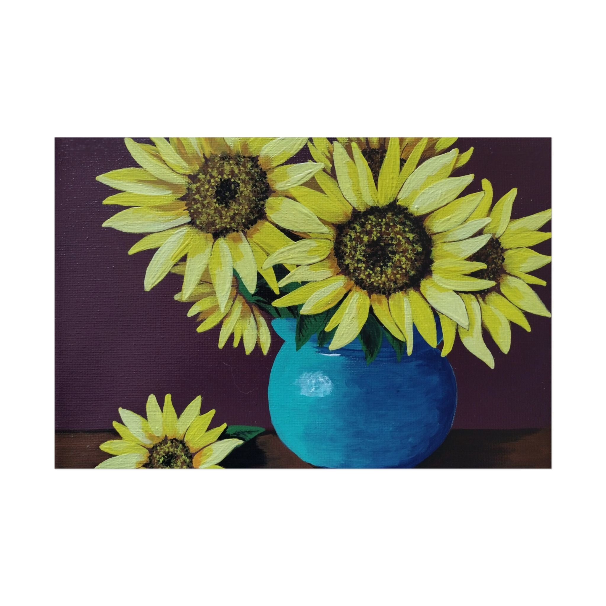 Yellow Sunflowers in Blue Vase Rolled Art Print