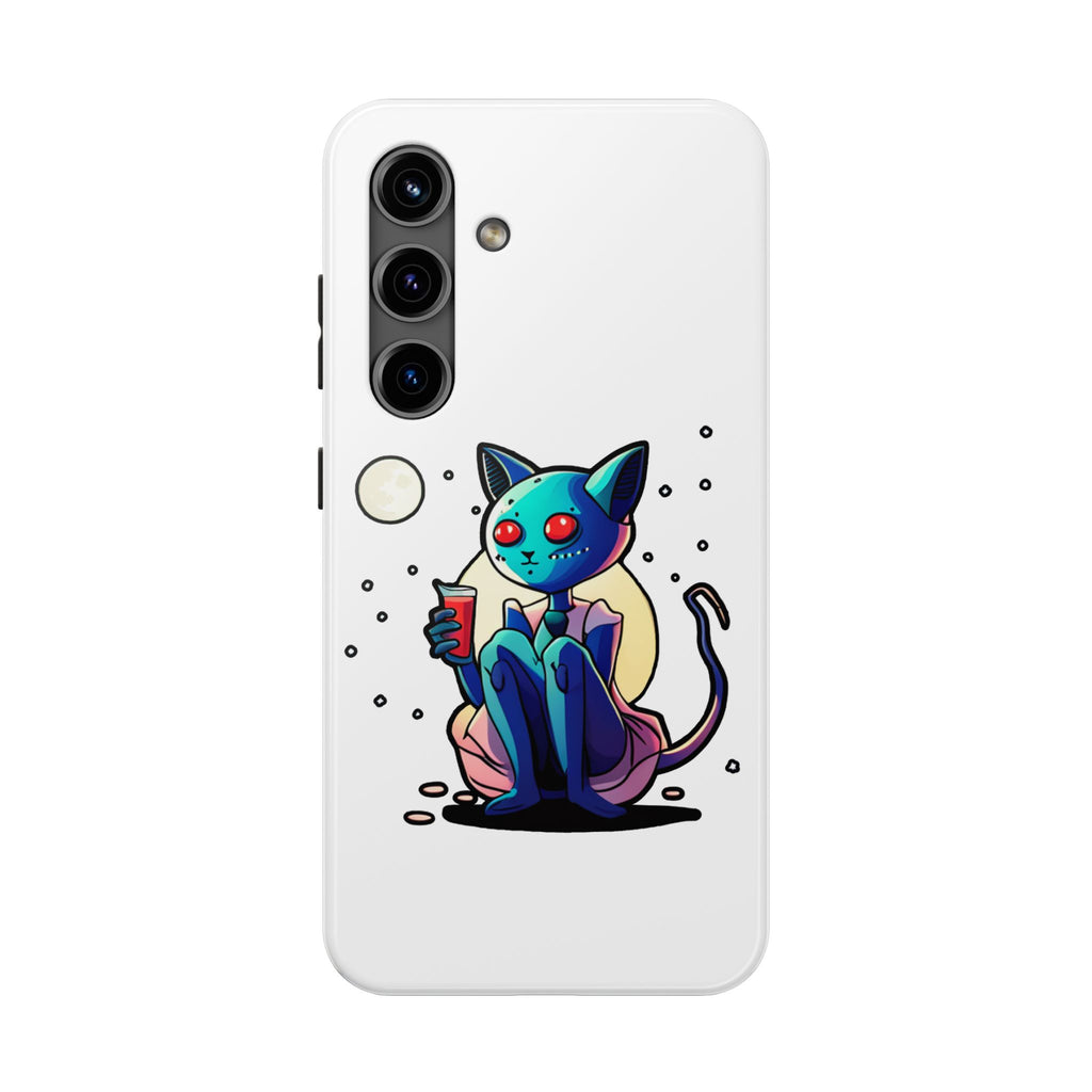 Cute Alien Cat Phone Case — Cosmic Cat with Drink Tough Phone Case