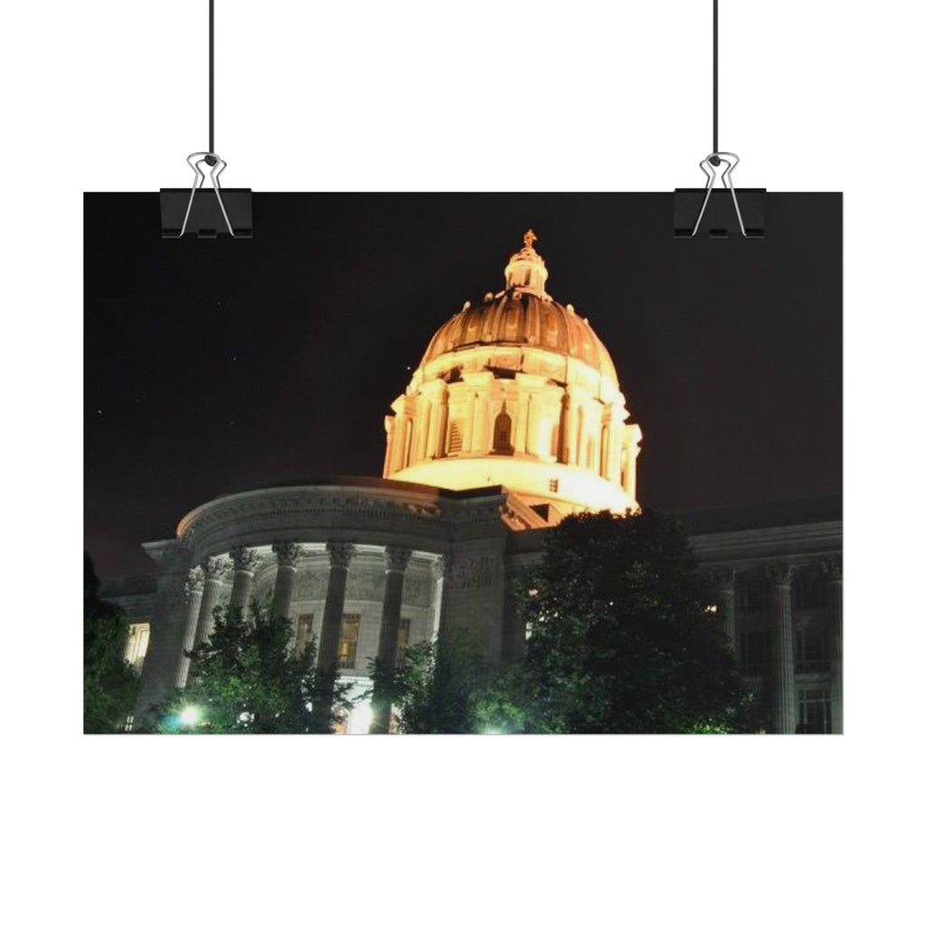 Nighttime Missouri Capitol Dome Rolled Poster — Illuminated Government Building Wall Art