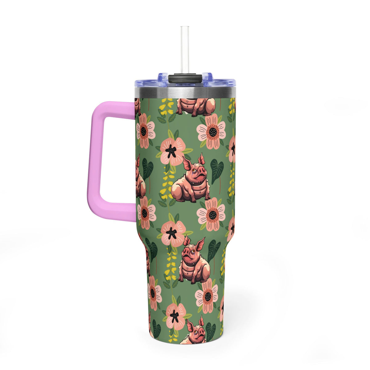 40oz Floral Squonk Tumbler — Insulated Vacuum Travel Mug