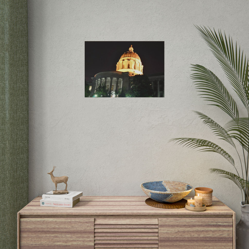 Nighttime Missouri Capitol Dome Rolled Poster — Illuminated Government Building Wall Art