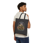 Tote Bag — 'True Crime & Tea' Vintage Bookstack Canvas Tote for Book Lovers