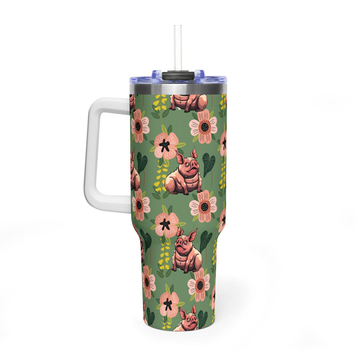 40oz Floral Squonk Tumbler — Insulated Vacuum Travel Mug