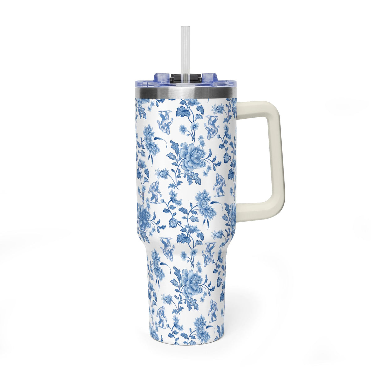 40oz Bigfoot Floral Vacuum Tumbler – Insulated Travel Mug with Straw