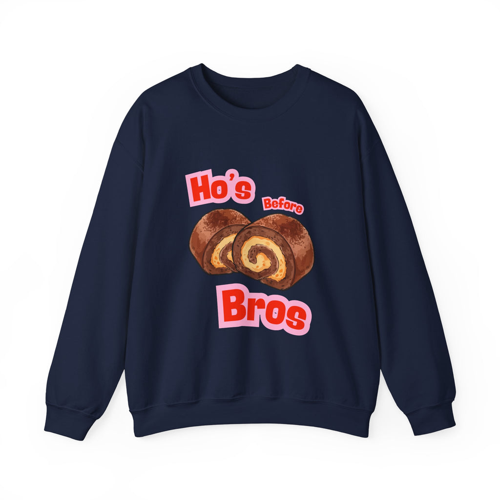 Crewneck Sweatshirt — "Ho's Before Bros" Food Pun Graphic