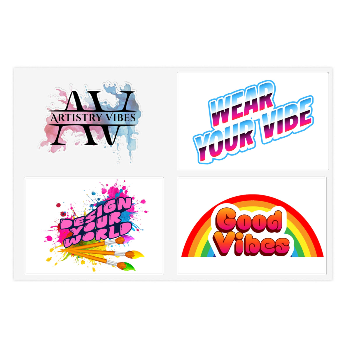 Vibrant Vibes Sticker Sheet – Artistry, Good Vibes & Wear Your Vibe Decals