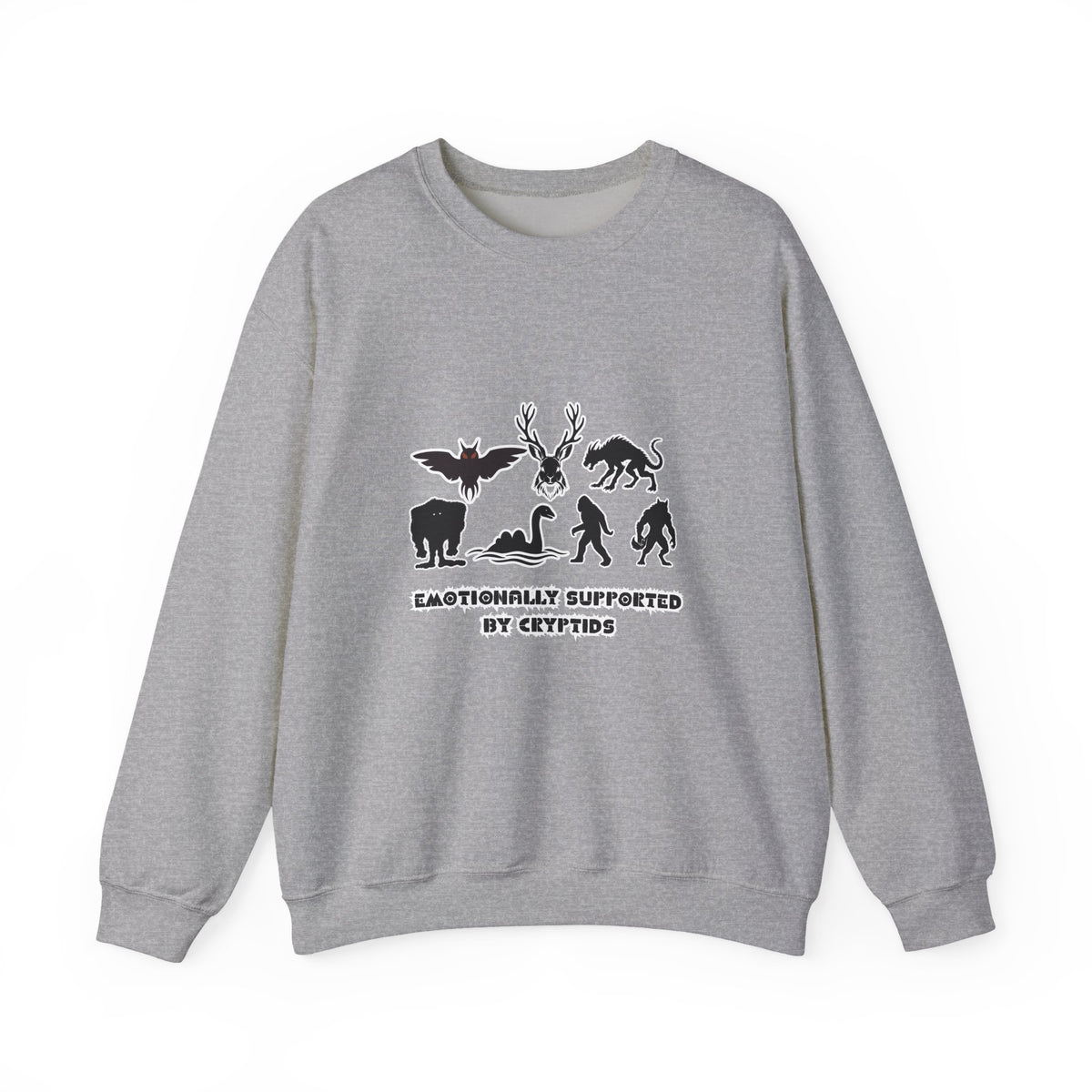 Crewneck Sweatshirt — "Emotionally Supported by Cryptids" Graphic