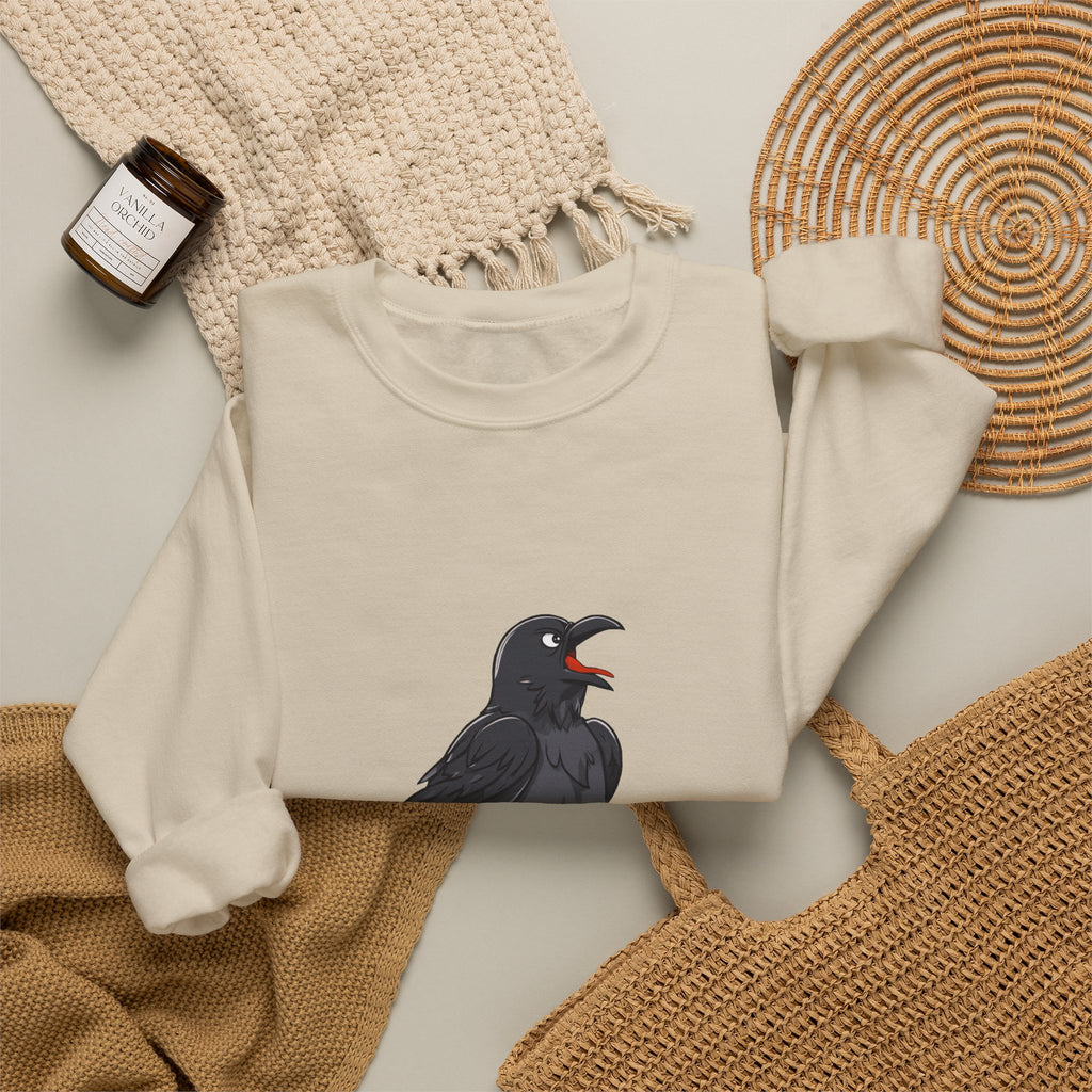 Crewneck Sweatshirt — Screaming Crow Graphic with "FUC AWF" Text