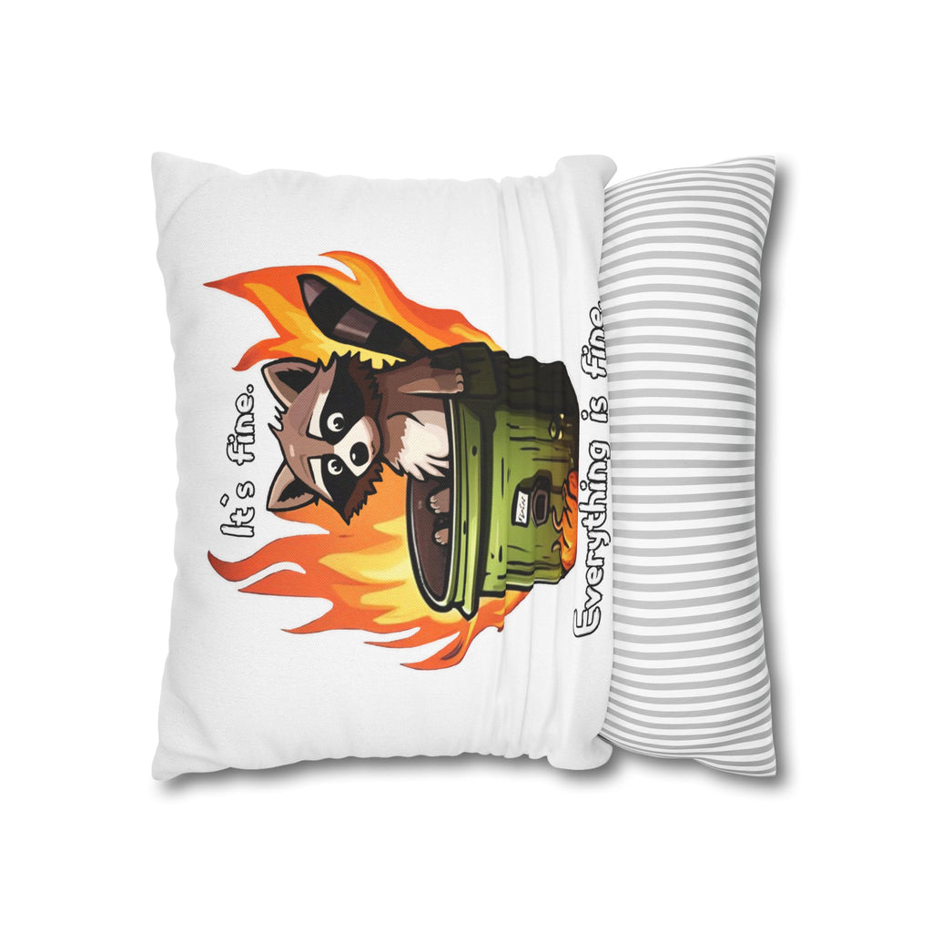 Funny 'It's Fine' Trash Panda Throw Pillowcase — Cute Raccoon In Flames Decorative Cushion Cover