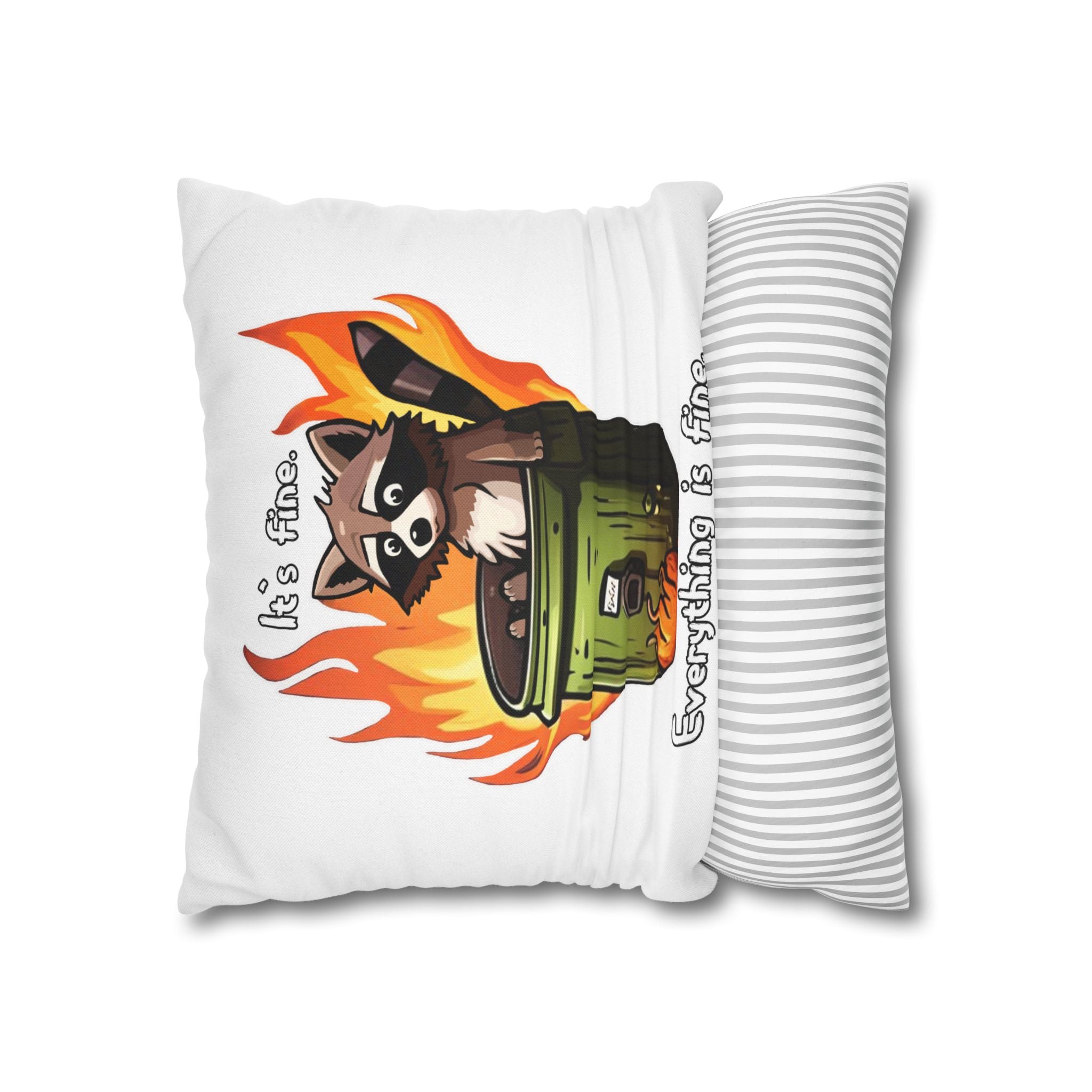 Funny 'It's Fine' Trash Panda Throw Pillowcase — Cute Raccoon In Flames Decorative Cushion Cover