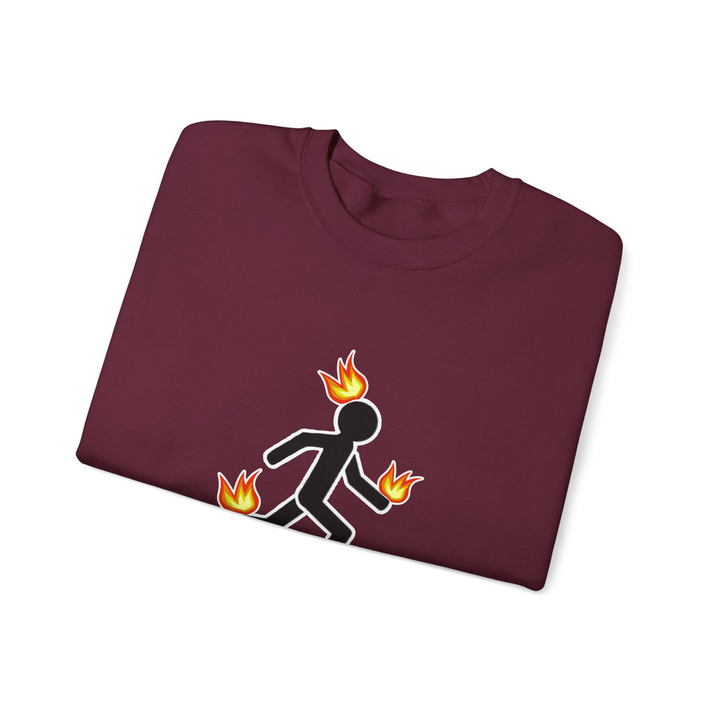Crewneck Sweatshirt — I Tried It At Home (Funny Stick Figure on Fire Graphic)