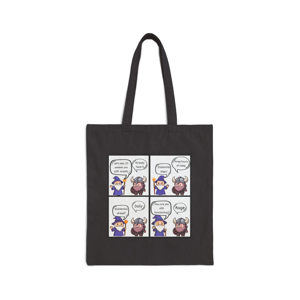 D&D Comic Panel Canvas Tote Bag — Cute Wizard Cartoon Grocery Book Bag