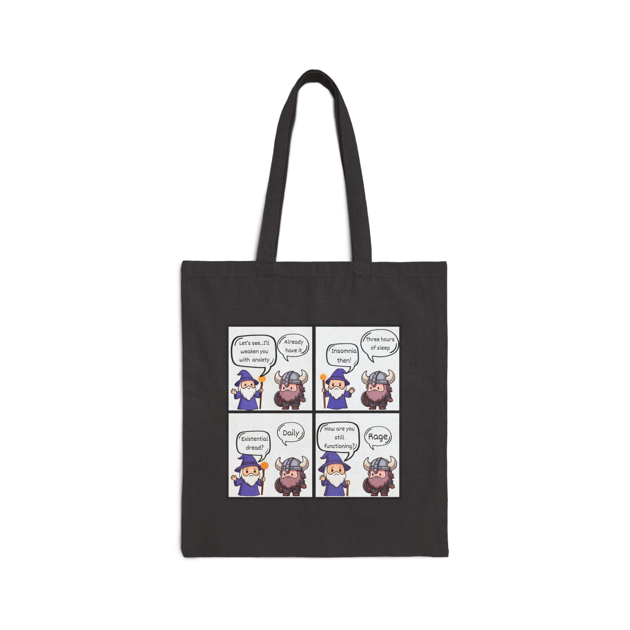 D&D Comic Panel Canvas Tote Bag — Cute Wizard Cartoon Grocery Book Bag