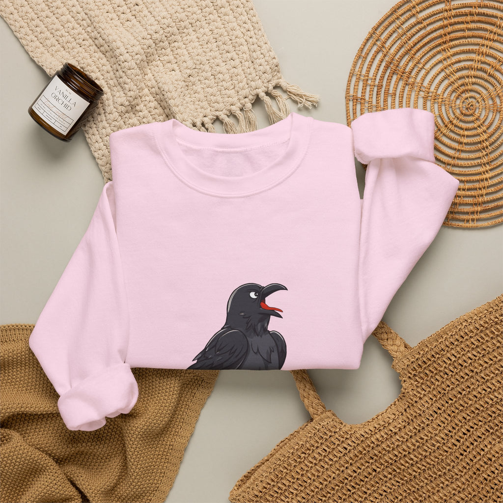 Crewneck Sweatshirt — Screaming Crow Graphic with "FUC AWF" Text