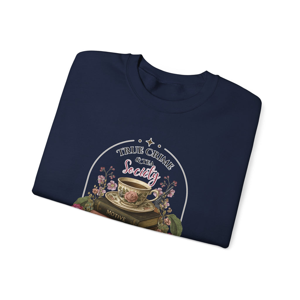 True Crime Book Club Sweatshirt — "True Crime & Tea" Vintage Stack Design
