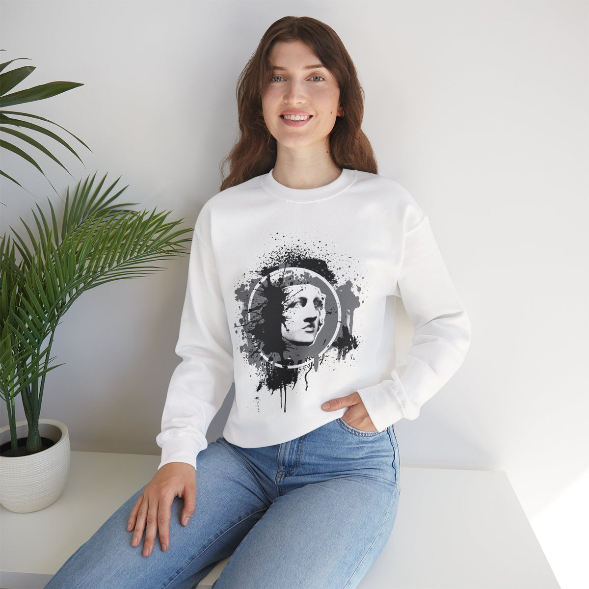 Classical Statue Ink-Splash Crewneck Sweatshirt