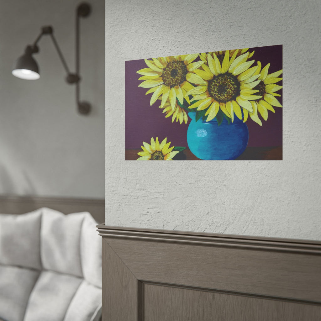 Yellow Sunflowers in Blue Vase Rolled Art Print