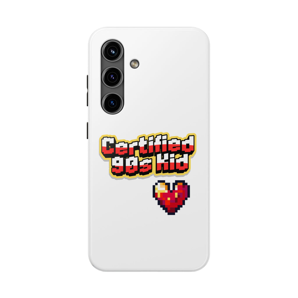 Certified 90s Kid Tough Phone Case — Retro Pixel Art Heart Protective Cover