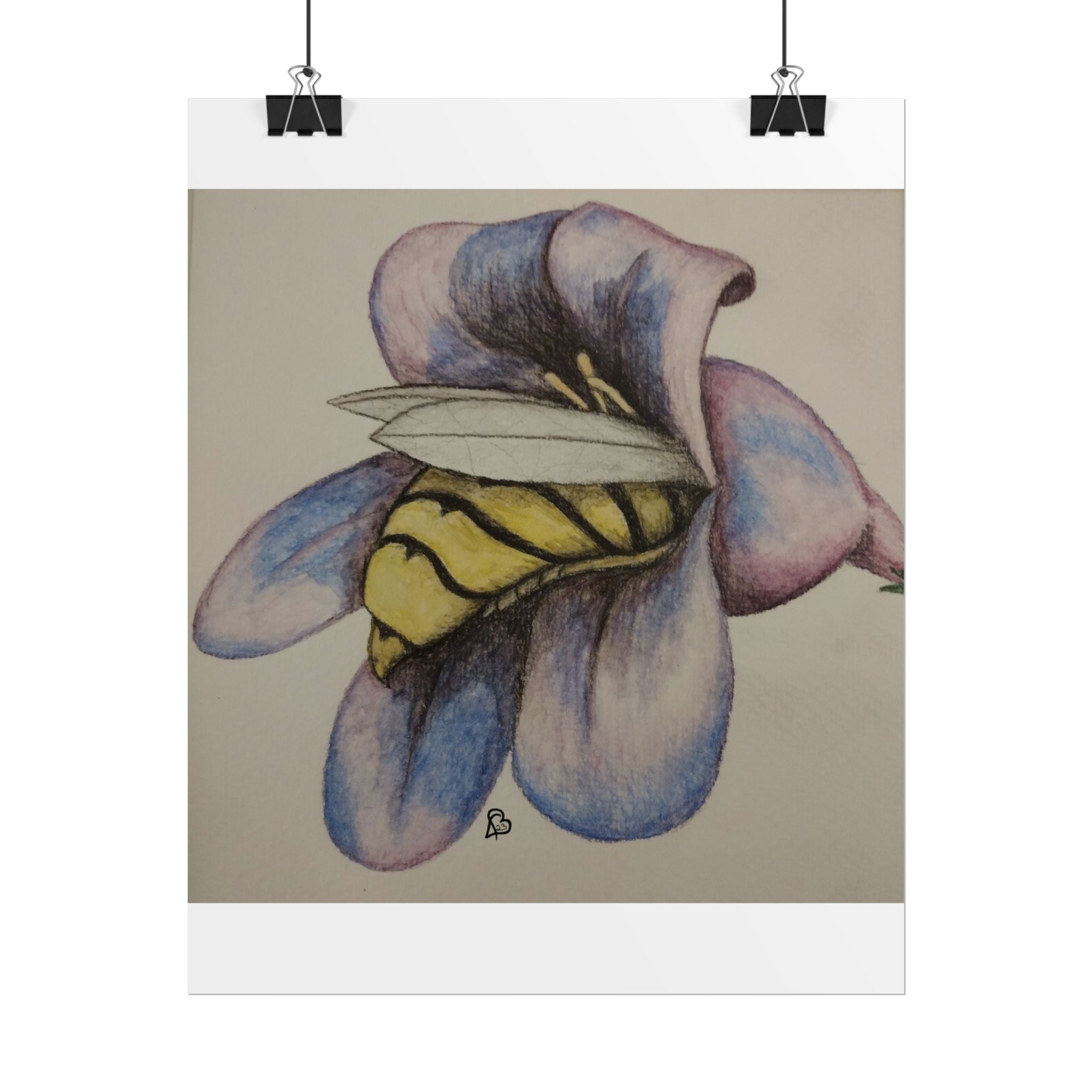 Bee in Blue Flower Poster — Rolled Botanical Art Print