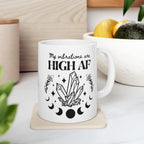 'My Vibrations are High AF' Ceramic Mug — Magical Moon & Tarot Coffee Cup (11oz/15oz)