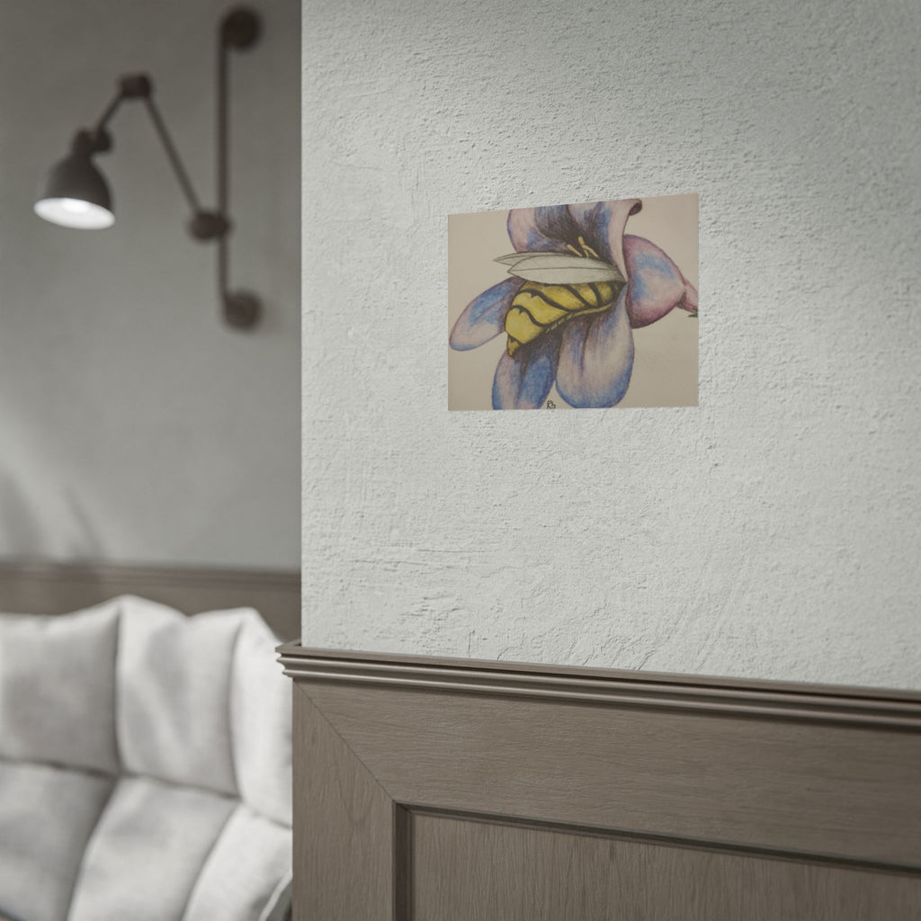 Bee in Blue Flower Poster — Rolled Botanical Art Print