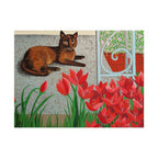 'Chillin' Cat and Flowers' Rolled Poster — Wall Art Print