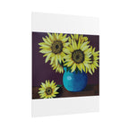 Yellow Sunflowers in Blue Vase Rolled Art Print