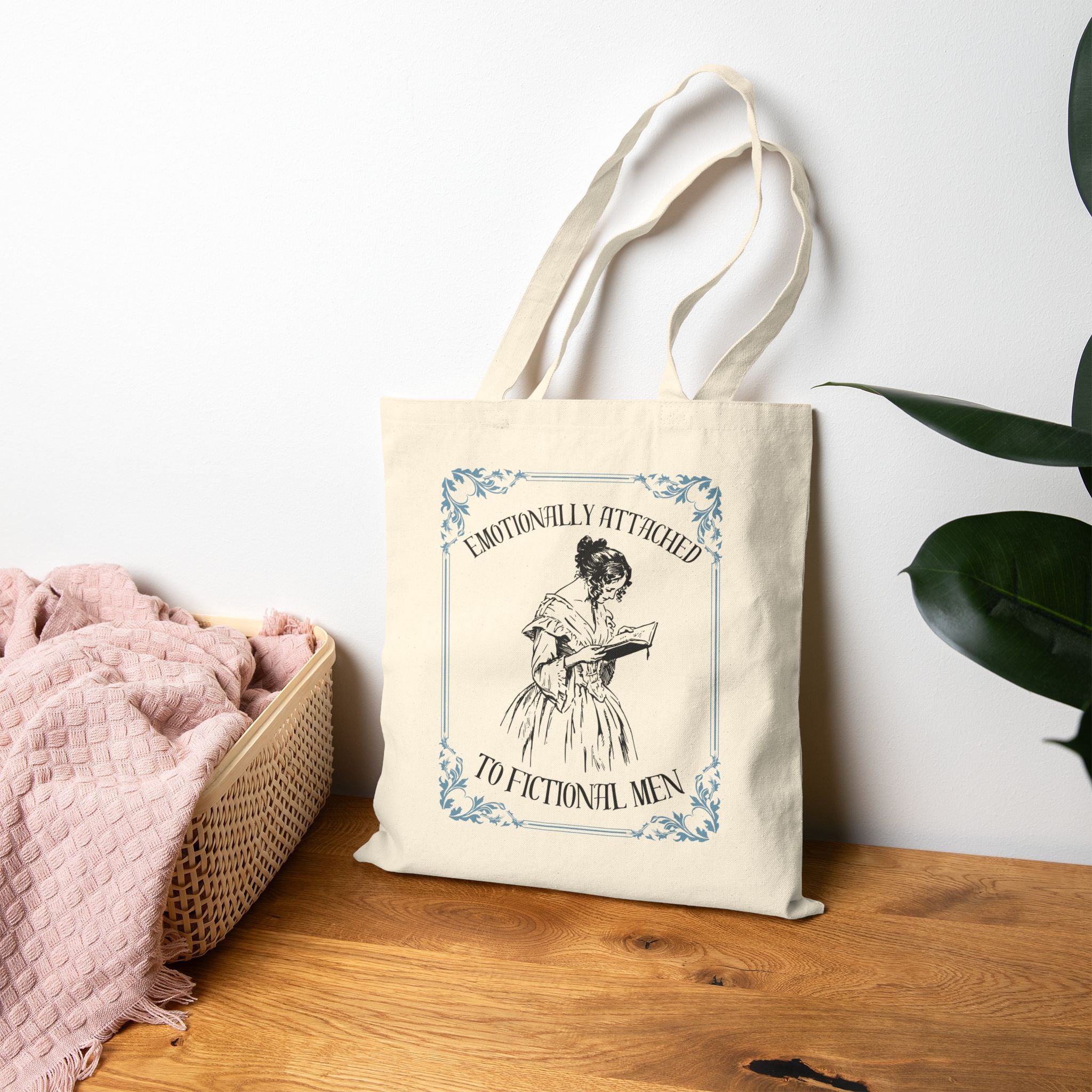 Tote Bag — "Emotionally Attached to Fictional Men" Vintage Reader Tote