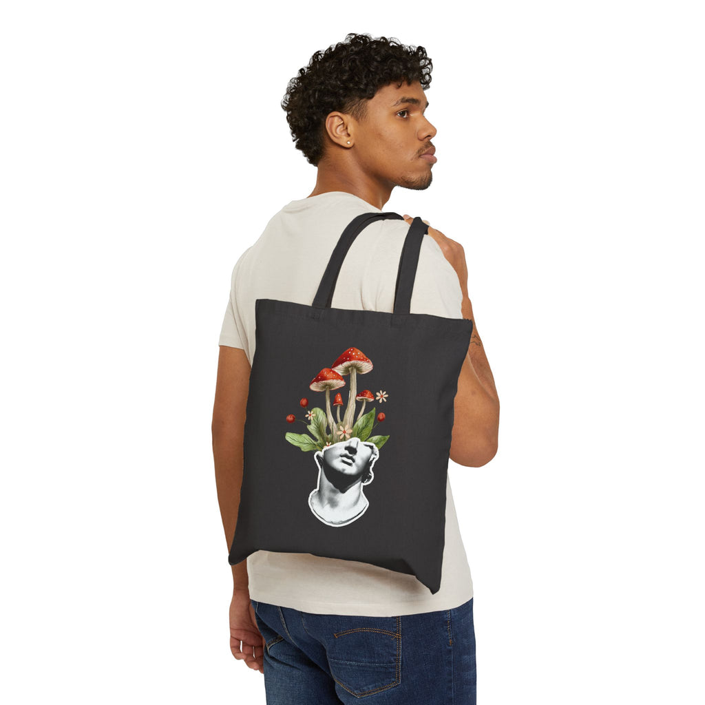 Mushroom Mind Canvas Tote Bag — Botanical Surreal Art Cotton Tote
