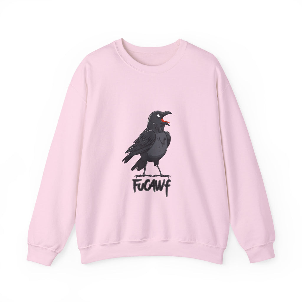 Crewneck Sweatshirt — Screaming Crow Graphic with "FUC AWF" Text