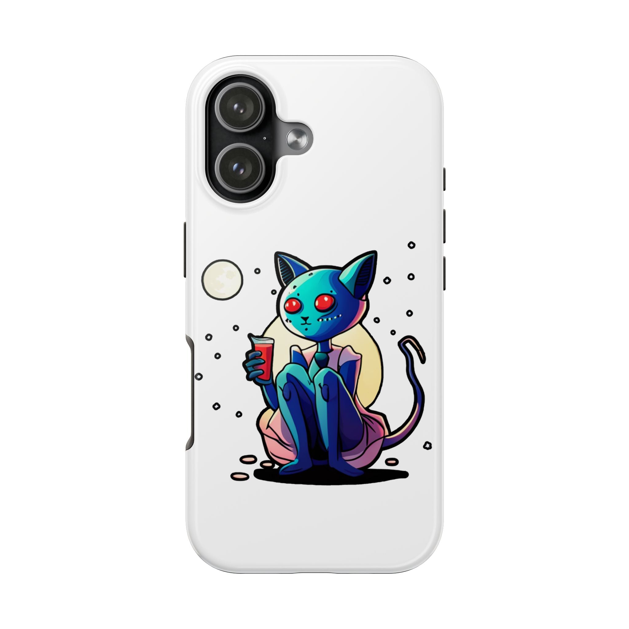 Cute Alien Cat Phone Case — Cosmic Cat with Drink Tough Phone Case