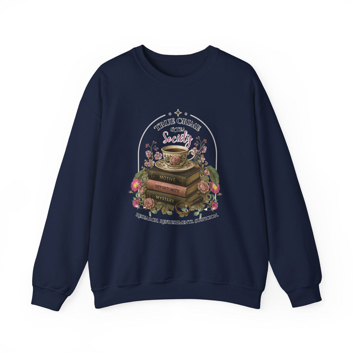 True Crime Book Club Sweatshirt — "True Crime & Tea" Vintage Stack Design