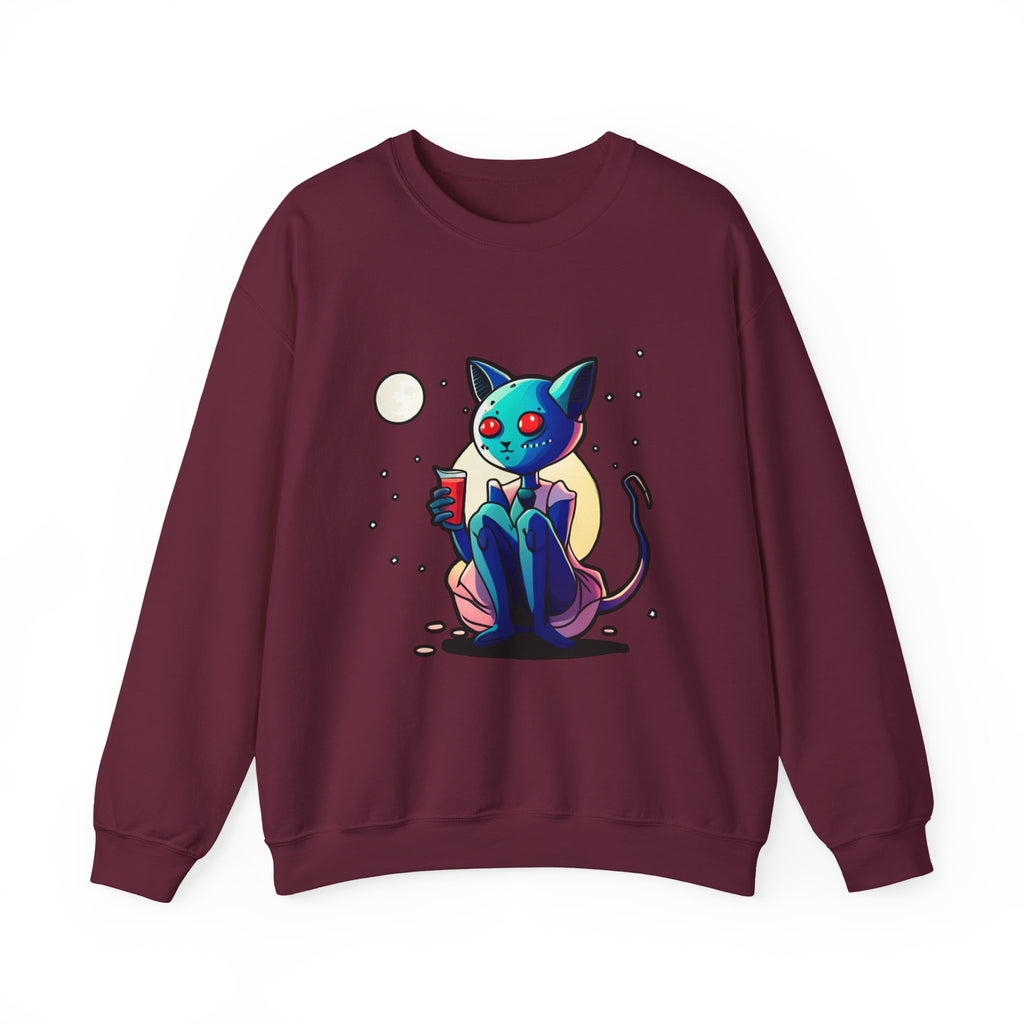 Alien Cat Crewneck Sweatshirt — Neon Cosmic Cat Graphic