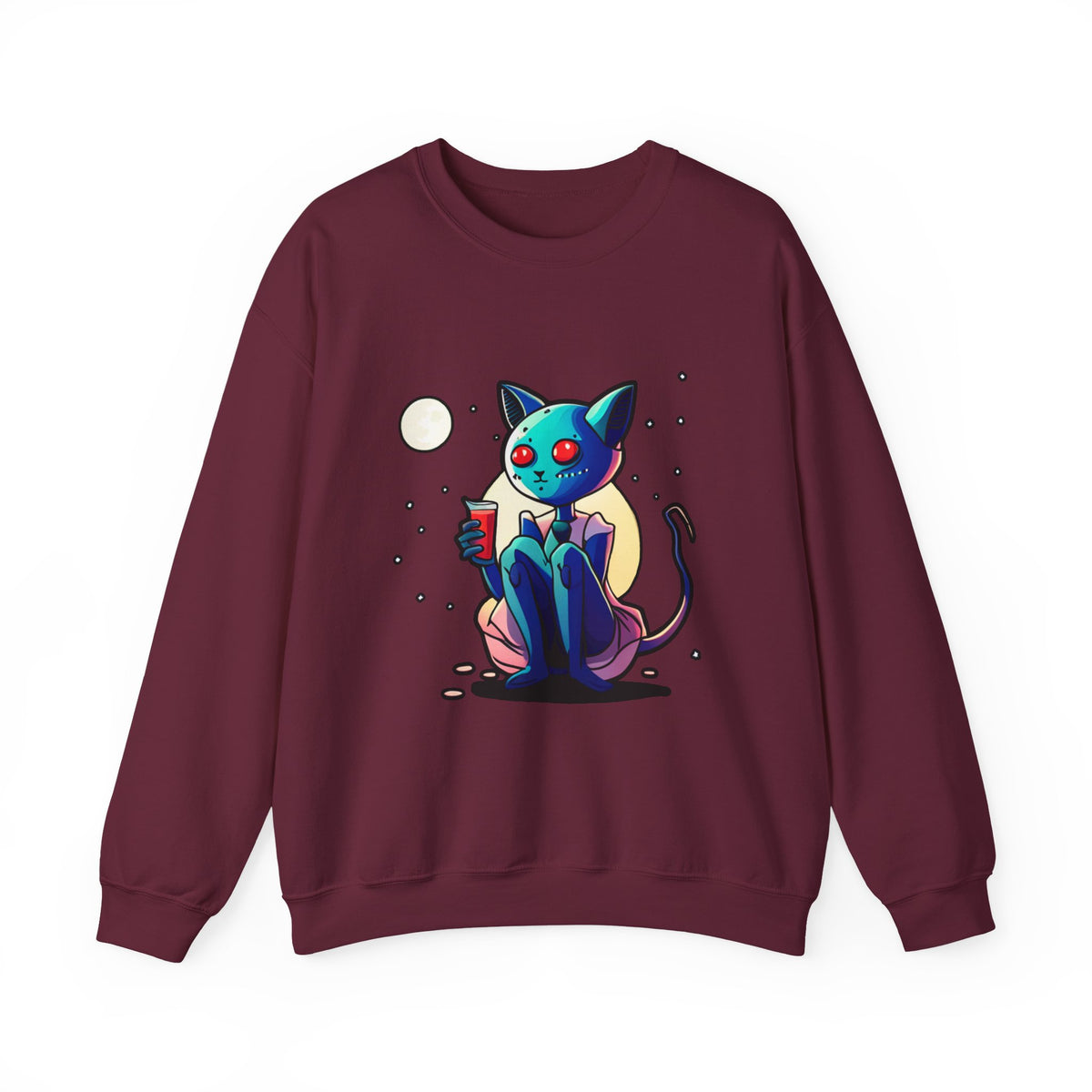 Alien Cat Crewneck Sweatshirt — Neon Cosmic Cat Graphic