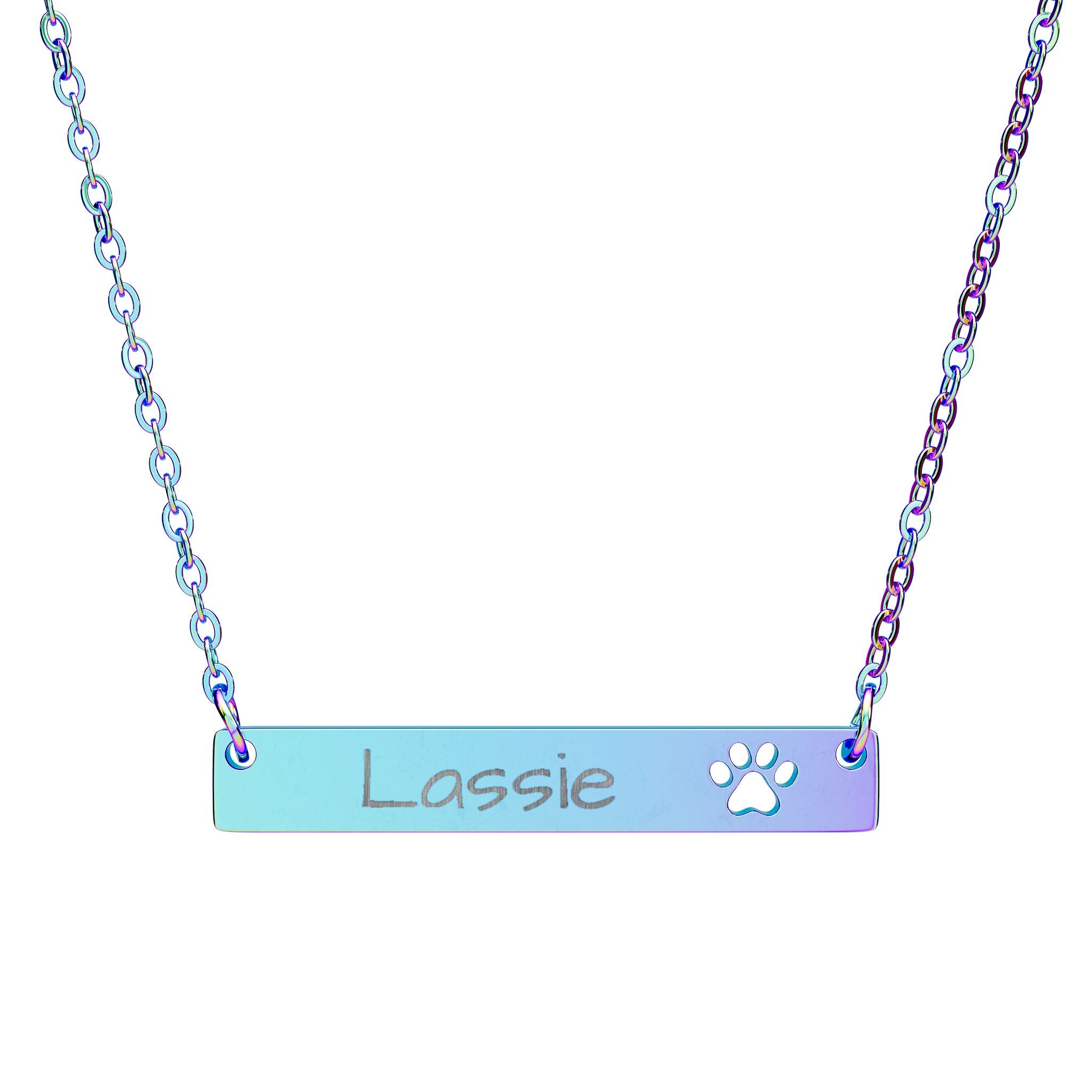 Personalize it! Engraved Paw Bar Necklace - Pet Name Jewelry