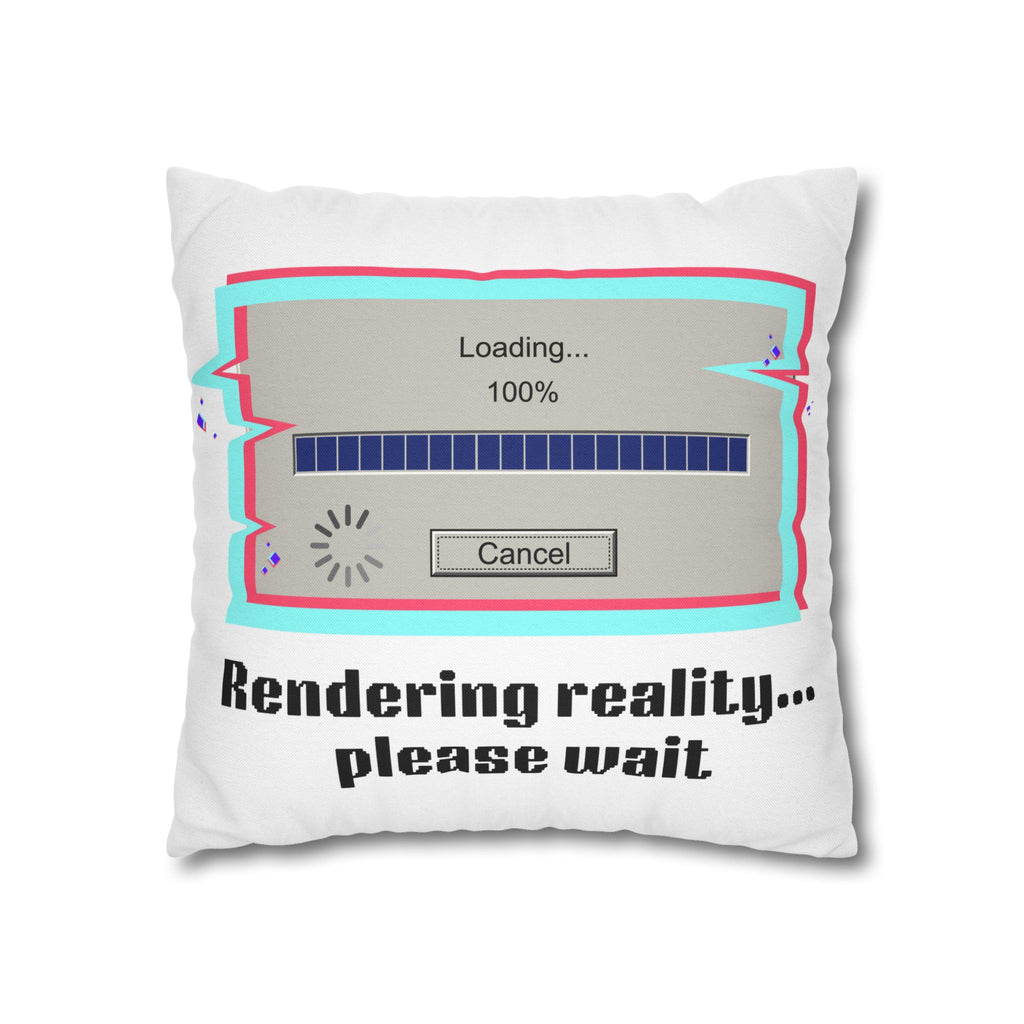 Square Pillowcase — "Rendering Reality... Please Wait" Retro Loading Bar Decorative Pillowcase