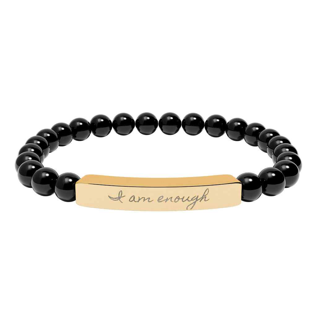Personalize it! Engravable Natural Stone Stretch Bracelet — Bar Bead Bracelet ("I am enough")