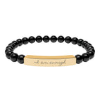 Personalize it! Engravable Natural Stone Stretch Bracelet — Bar Bead Bracelet ("I am enough")
