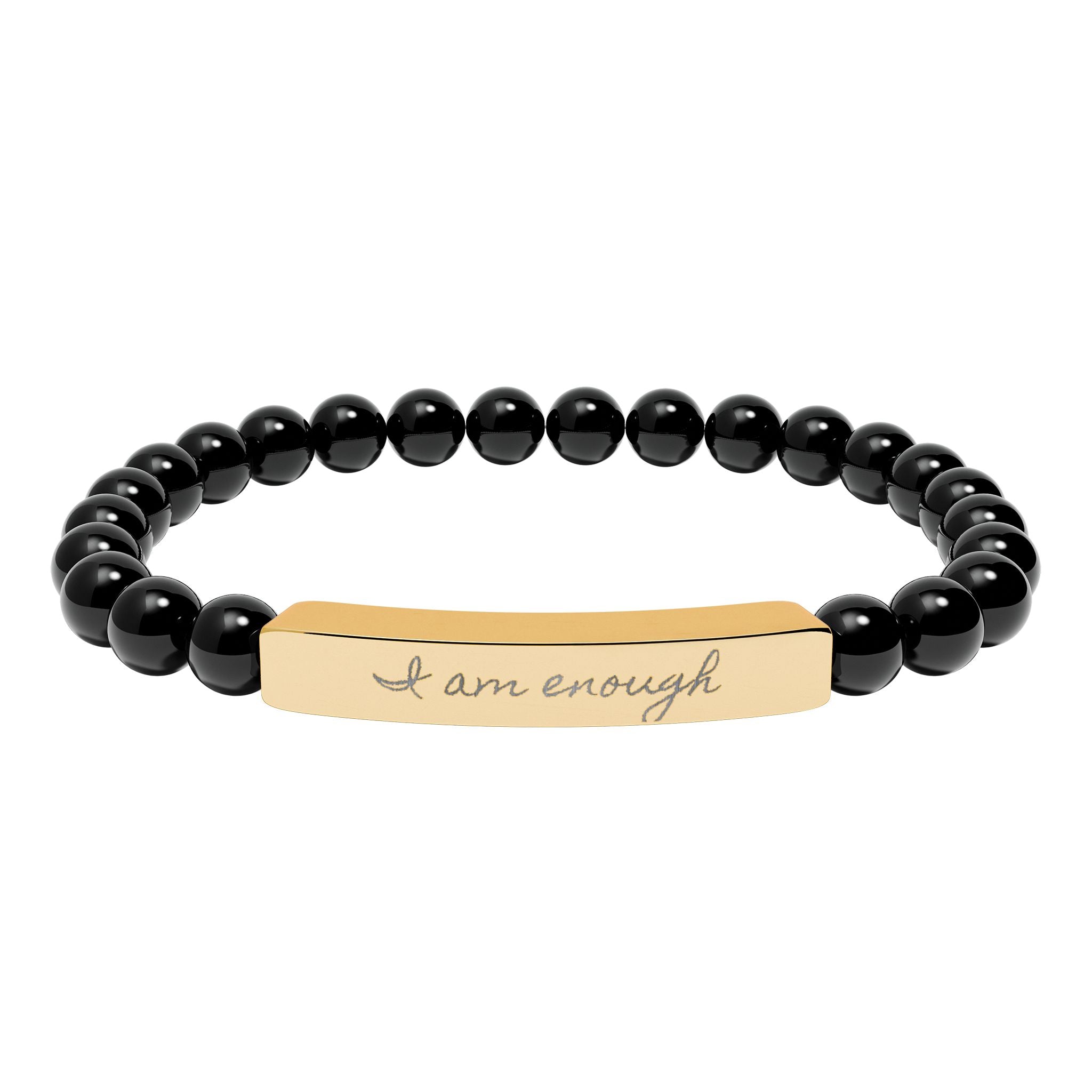 Personalize it! Engravable Natural Stone Stretch Bracelet — Bar Bead Bracelet ("I am enough")