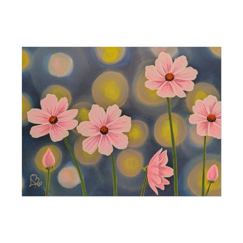 Backlit Flowers Poster — Rolled Wall Art with Bokeh Lights