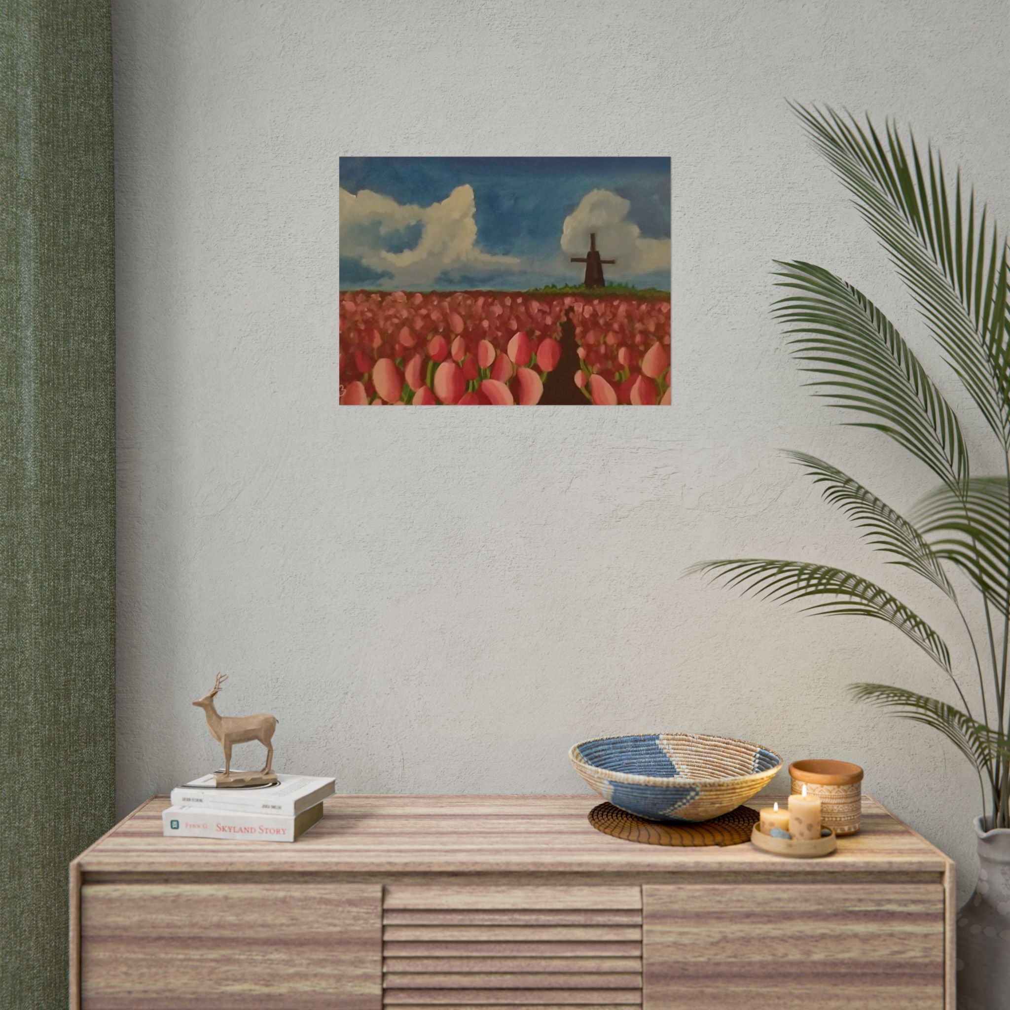 Rolled Poster — Tulip Field Landscape Print with Windmill