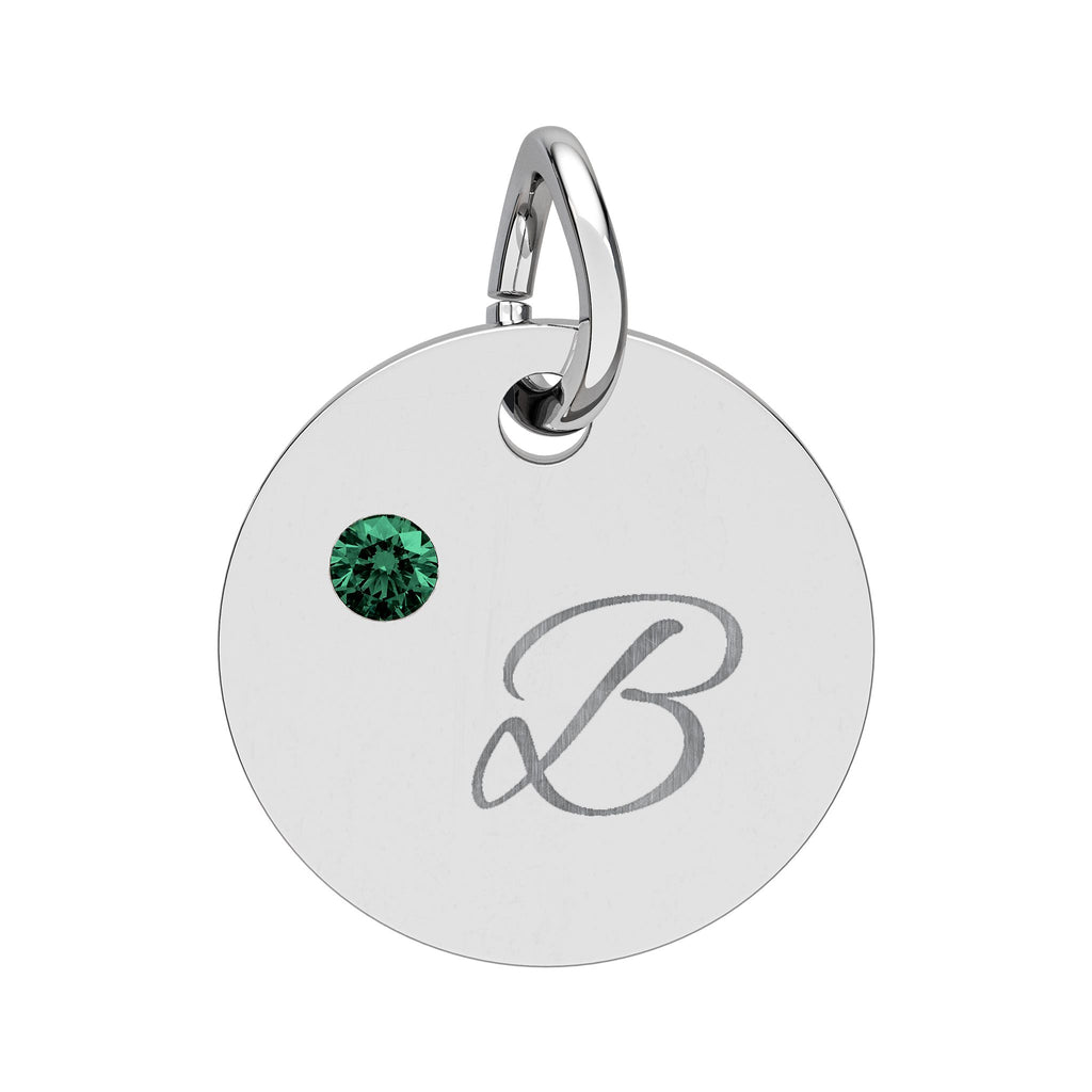 Personalize it!  Birthstone Circle Charm — Engraved Initial Pendant