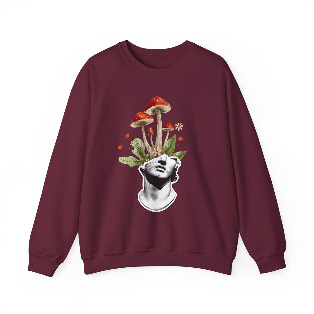 Mushroom Head Art Sweatshirt — Surreal Botanical Crewneck