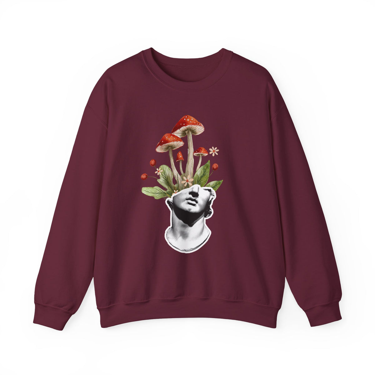 Mushroom Head Art Sweatshirt — Surreal Botanical Crewneck