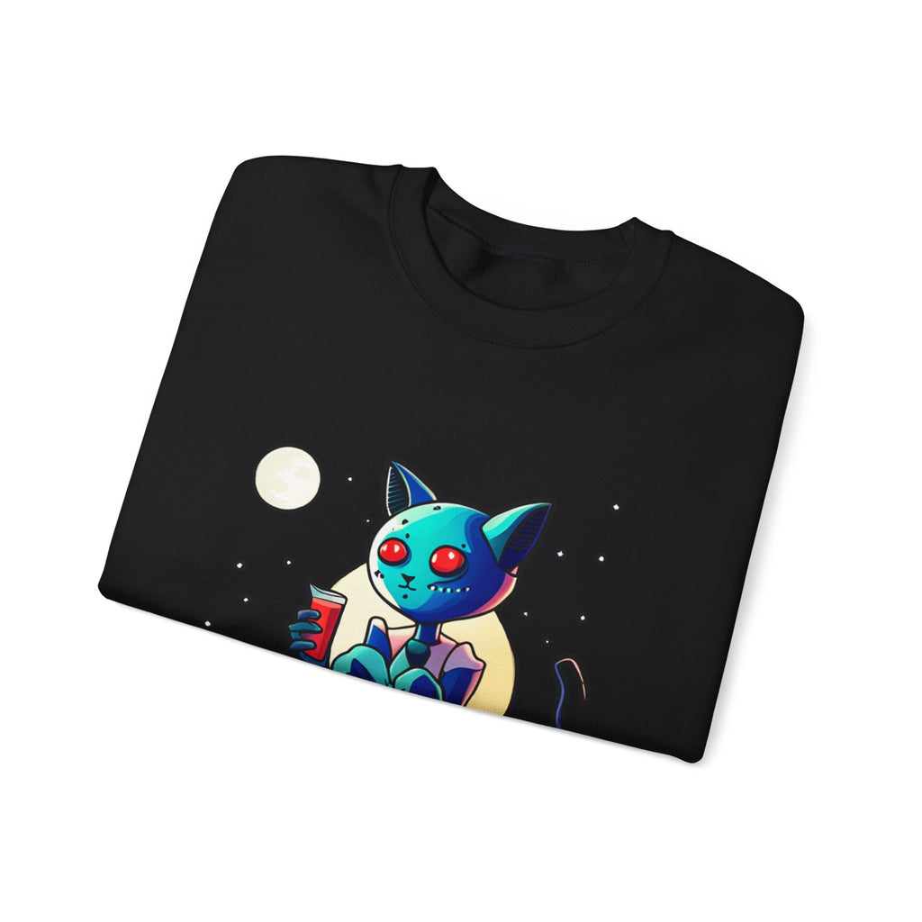 Alien Cat Crewneck Sweatshirt — Neon Cosmic Cat Graphic