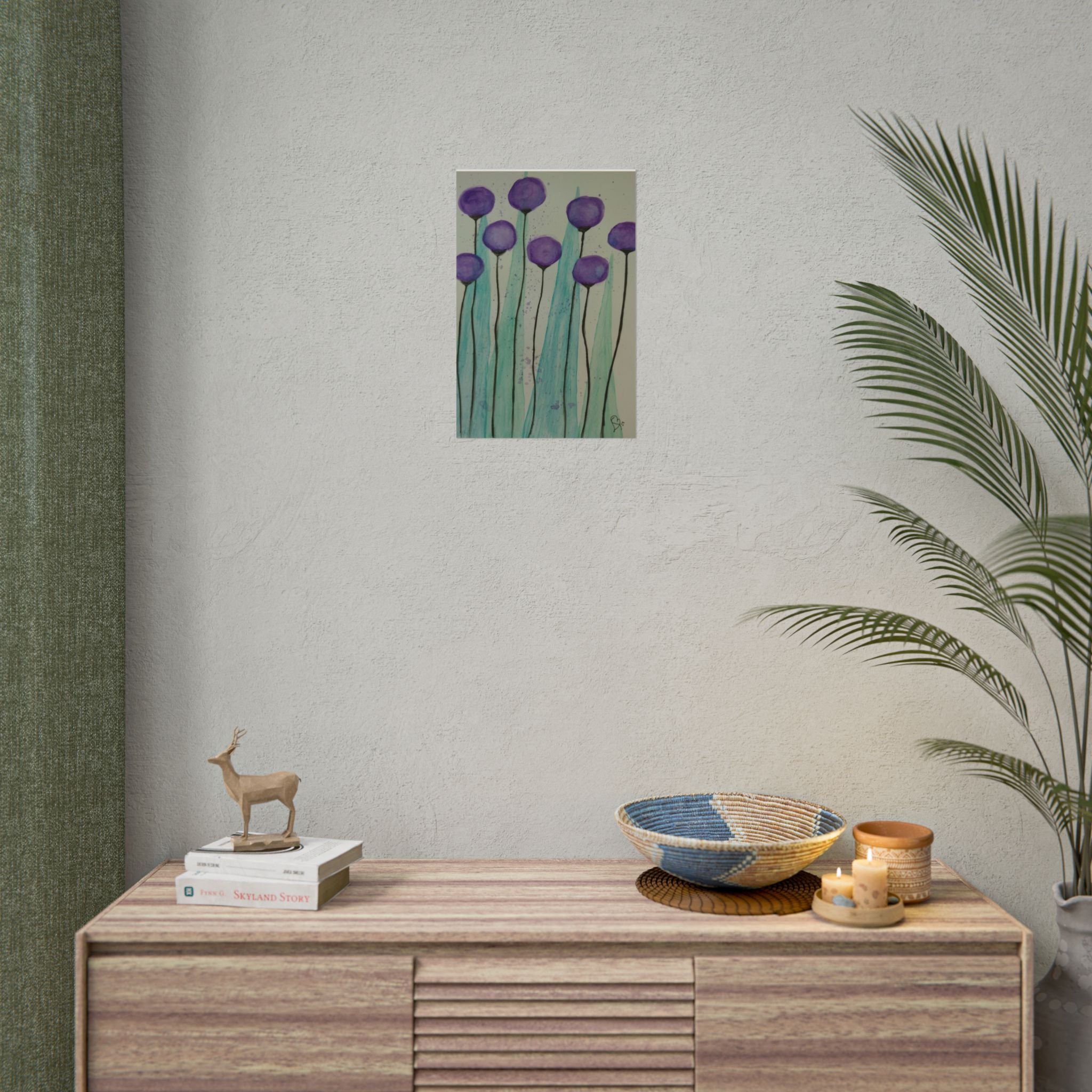Rolled Poster - Purple Watercolor Floral Stems Art Print